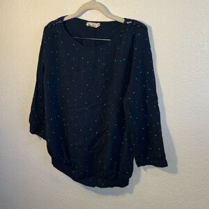 SKUNKFUNK Organic Cotton Navy Speckled Confetti Print 3/4 Sleeve Blouse Size M
